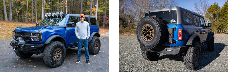 Joey Logano in front of the 2021 Bronco First Edition and the rear of the Bronco First Edition