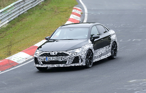 Camouflaged Audi RS3 on track