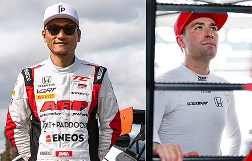 Dai Yoshihara and Karl Wittmer standing in races suits in pit lane